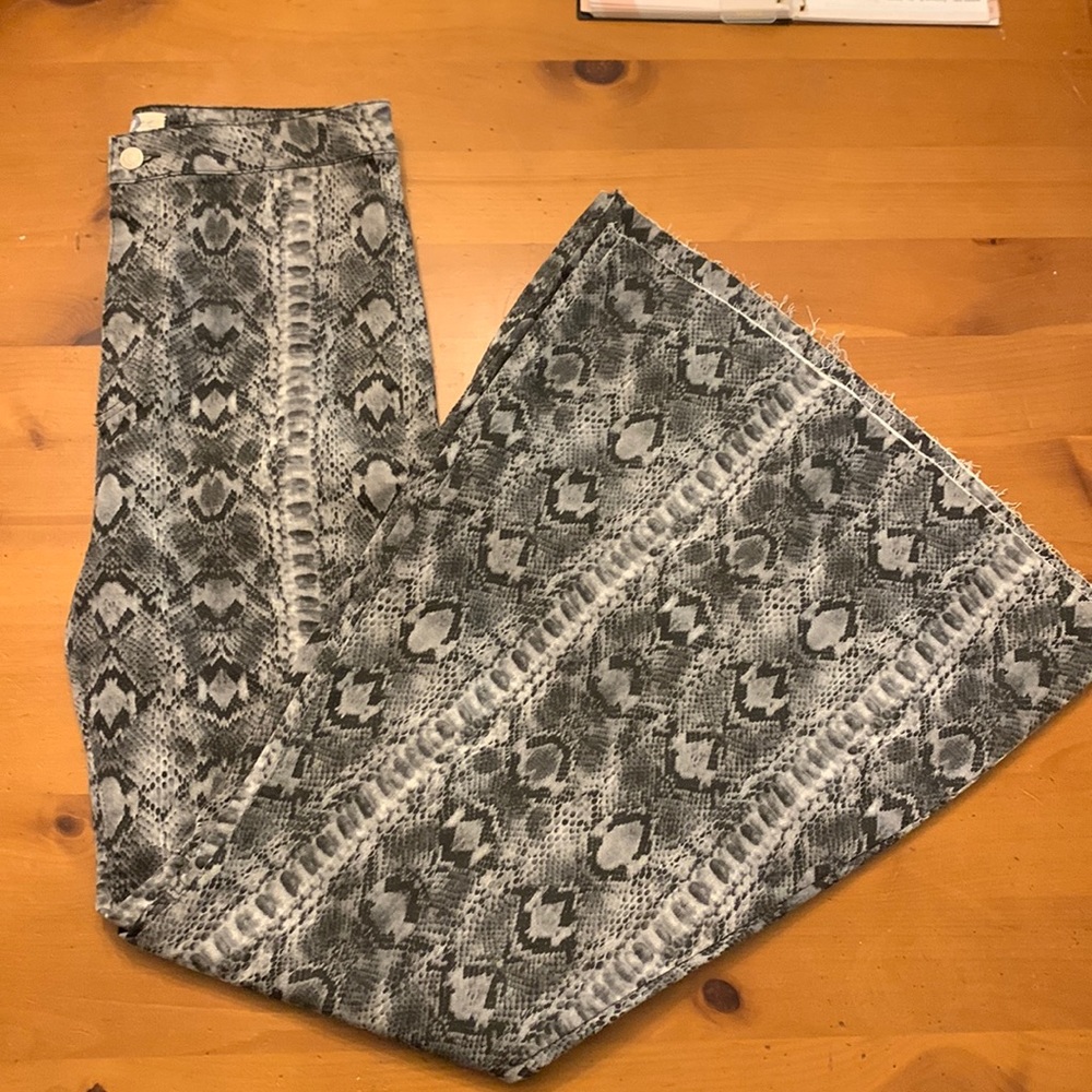 Free People Snake Print Flare Jeans